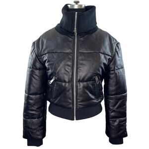 Walter Baker Laylah Black Crop Puffer Jacket Lamb Leather Full Zip Sz Small NEW